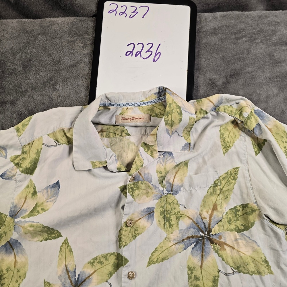 Tommy Bahama Shirt Men XL Tropical Blue Green Leaf Print Short Sleeve Vacation - Picture 16 of 16